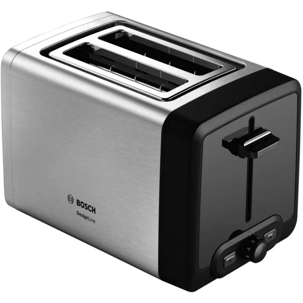 Bosch Home Kompakt-Toaster DesignLine TAT4P420DE (edelstahl/schwarz, 970 Watt, für 2 Scheiben Toast)
