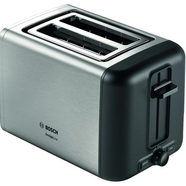 Bosch Home Kompakt-Toaster DesignLine TAT3P420DE (edelstahl/schwarz, 970 Watt, für 2 Scheiben Toast)