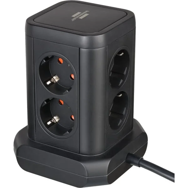 Brennenstuhl Steckdosenturm 8-fach, 2x USB-A, 1x USB-C, Steckdosenleiste (schwarz, 2 Meter Kabel, mit Sicherheitsschalter)