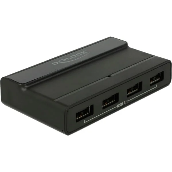 DeLOCK Externer USB 3.2 Gen 2 4 PortHub 10Gbps, USB-Hub (schwarz)