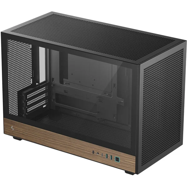 DeepCool CH260 WOOD, Tower-Gehäuse (schwarz/holz, Tempered Glass)