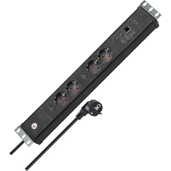 Brennenstuhl Premium-Web-Line V3 Internet-Steckdosenleiste 19" 4-fach, 2 Main + 2 Follow (schwarz, 1,5HE, 3 Meter Kabel, Main-Follow Funktion, LAN-Anschluss)
