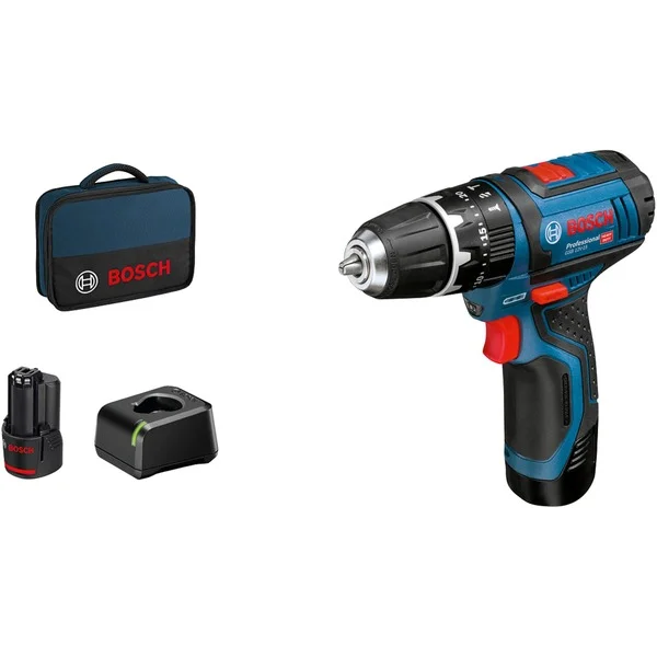 Bosch Professional Akku-Schlagbohrschrauber GSB 12V-15 Professional, 12 Volt, Schlagbohrmaschine (blau/schwarz, 2x Li-Ionen Akku 2,0Ah)