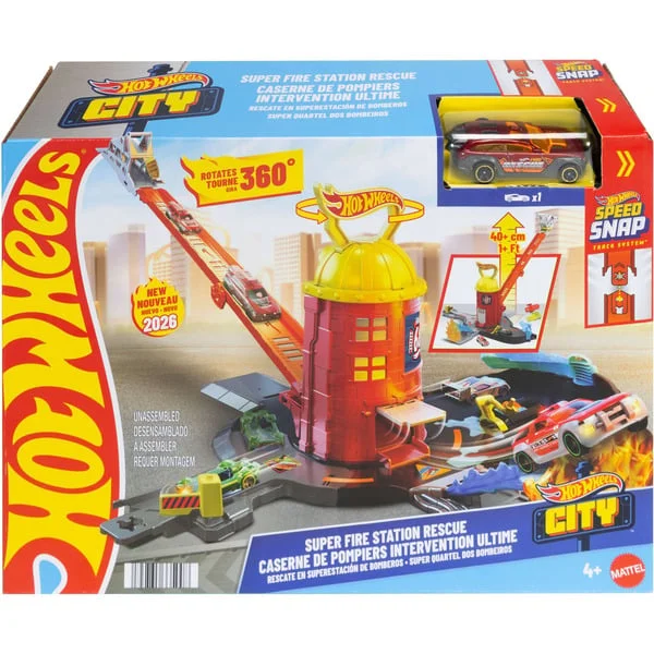 Mattel City Super Feuerwehrwache Spielset mit Rettungsleiter und Feuerwehrauto, Modellfahrzeug