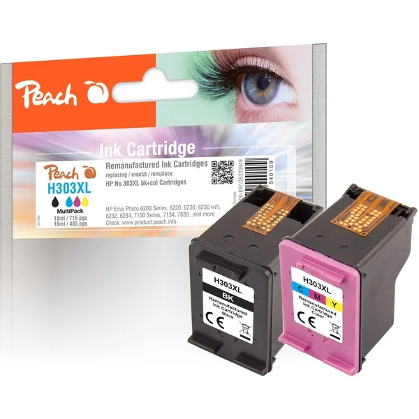 Peach Druckköpfe Spar Pack PI300-897, Tinte (kompatibel zu HP 303XL (3YN10AE))