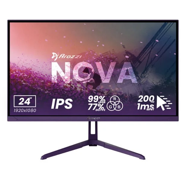 Arozzi Nova 24T1K200, Gaming-Monitor (61 cm (23.8 Zoll), lila, FullHD, IPS, HDMI, DP, Adaptive-Sync, HDR, 200Hz Panel)