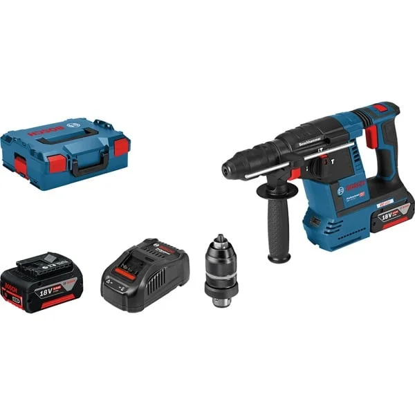 Bosch Professional Akku-Bohrhammer GBH 18V-26 F Professional, 18Volt (blau/schwarz, 2x Li-Ionen Akku 5,0Ah, in L-BOXX)
