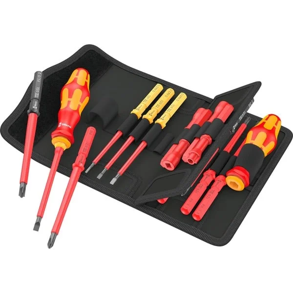 Wera Kraftform Kompakt VDE 18 Universal 2 Tool Finder, 18-teilig, Schraubendreher (rot/gelb, inkl. 2 Steckgriffe, VDE-Wechselklingen)