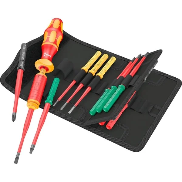 Wera Kraftform Kompakt VDE 15 Torque extra slim 1 Tool Finder, 15-teilig, Schraubendreher (rot/gelb, inkl. Drehmoment-Steckgriff, VDE-Wechselklingen)