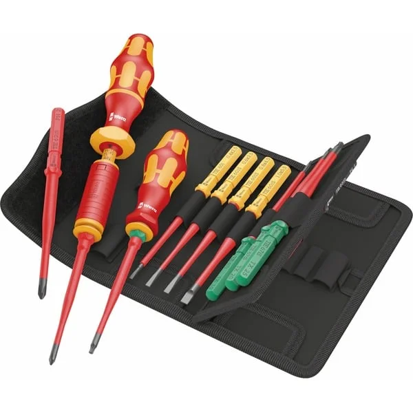 Wera Kraftform Kompakt VDE 16 Torque extra slim 1 Tool Finder, 16-teilig, Schraubendreher (rot/gelb, inkl. Steckgriff, Drehmoment-Steckgriff, VDE-Wechselklingen)