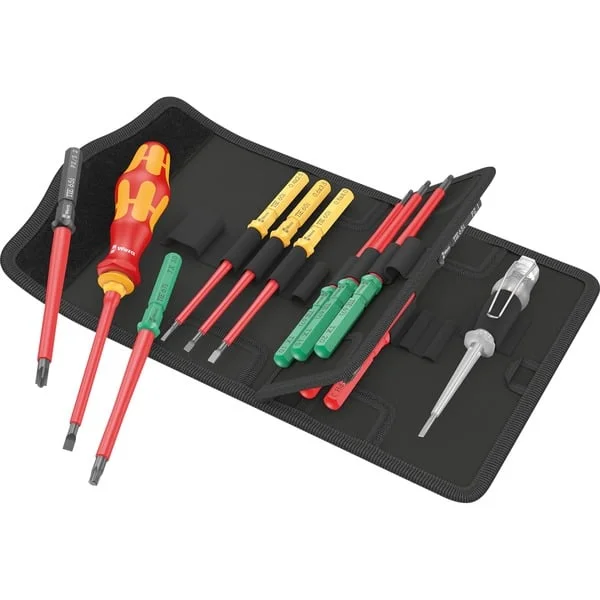 Wera Kraftform Kompakt VDE 16 Universal 1 Tool Finder, 16-teilig, Schraubendreher (rot/gelb, inkl. Steckgriff, Phasenprüfer, VDE-Wechselklingen)