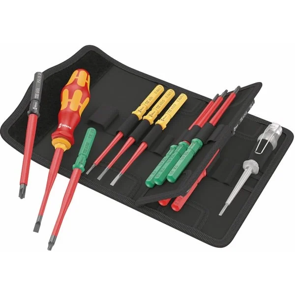 Wera Kraftform Kompakt VDE 16 extra slim 1 Tool Finder, 16-teilig, Schraubendreher (rot/gelb, inkl. Steckgriff, Phasenprüfer, VDE-Wechselklingen)