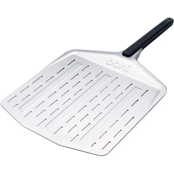 Ooni Premium Pizzaheber 12", perforiertes Aluminium, Grillbesteck (silber/schwarz, für Pizzen bis ca. Ø 30cm)