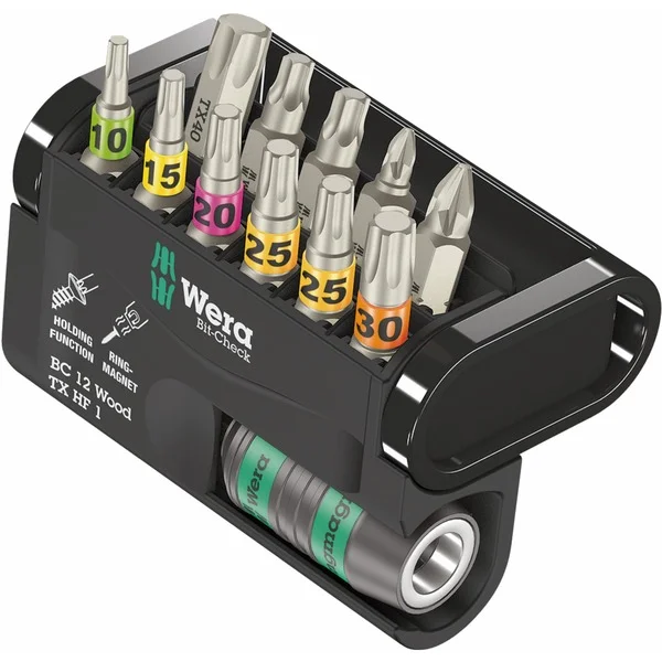 Wera Bit-Check 12 Wood TX HF 1, Bit-Satz (12-teilig, 1/4", Haltefunktion, in Kunststoff-Klappbox)