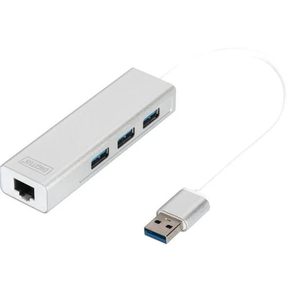 Digitus USB 3.0 3-Port Hub mit Gigabit LAN, USB-Hub (weiß)