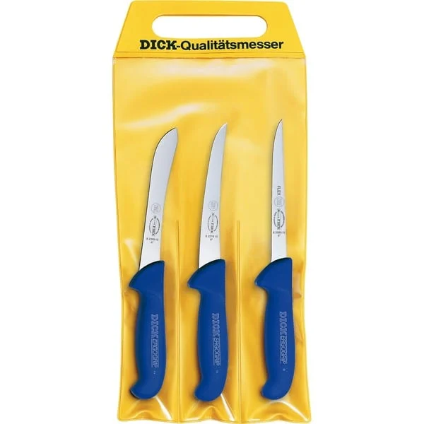 DICK ErgoGrip Messersatz Fisch, 3-teilig (blau, Sortiermesser, 2 Ausbeinmesser)
