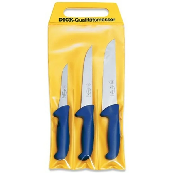 DICK ErgoGrip Messersatz, 3-teilig (blau, Blockmesser, Stechmesser, Ausbeinmesser)