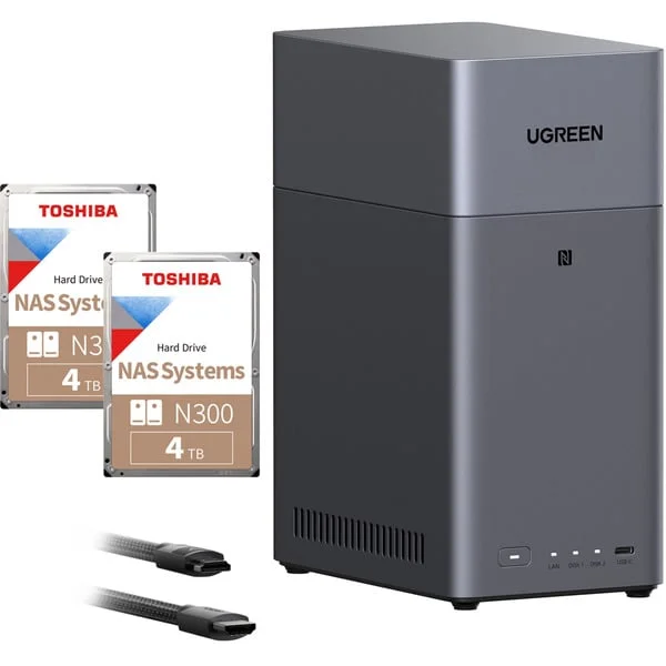 UGREEN DH2300 Bundle mit 2x Toshiba N300 4 TB (MN10ADA400ES), NAS (schwarz)