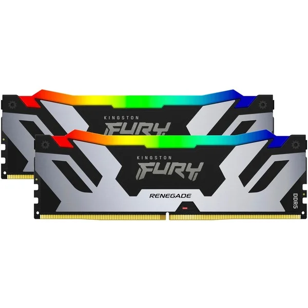 Kingston FURY DIMM 32 GB DDR5-7200 (2x 16 GB) Dual-Kit, Arbeitsspeicher (schwarz/silber, KF572C38RSAK2-32, Fury Renegade RGB, INTEL XMP)