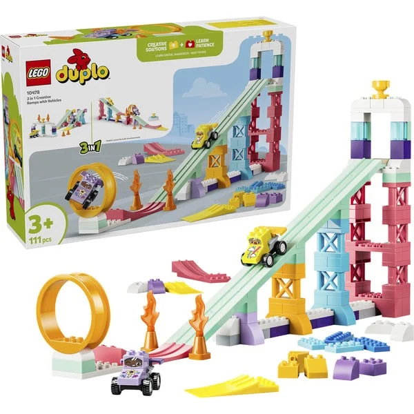 LEGO 10478 DUPLO Town Kreative Sprungschanzen mit kleinen Flitzern 3-in-1-Set, Konstruktionsspielzeug