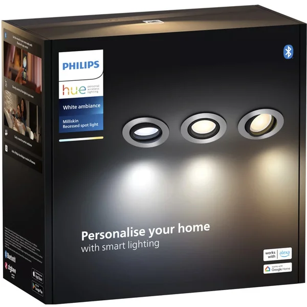 Philips HUE White Ambiance Milliskin Einbauspot 3er-Pack, LED-Leuchte (silber)