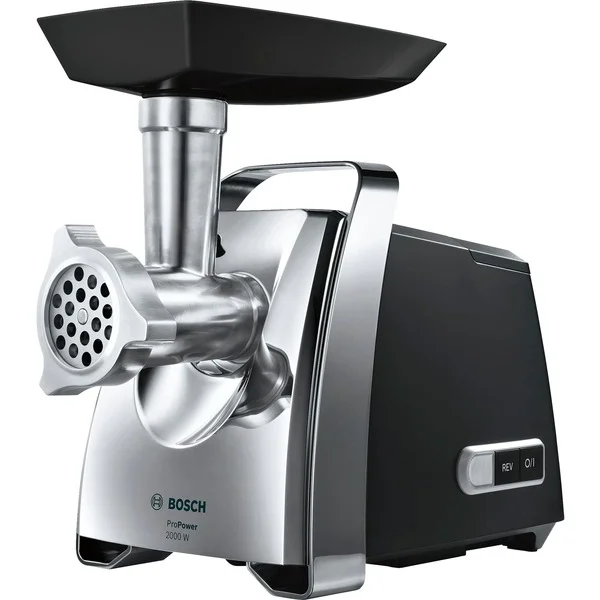 Bosch Home Fleischwolf ProPower MFW67440 (silber/schwarz, 700 Watt, Schnitzler-, Wurstfüller- und Kebbe-Aufsatz)