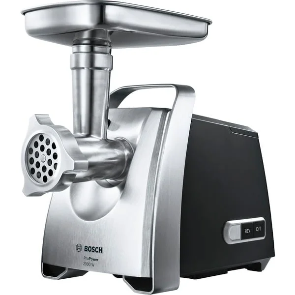 Bosch Home Fleischwolf ProPower MFW68660 (silber/schwarz, 800 Watt, Fruchtpressen-, Schnitzler-, Wurstfüller- und Kebbe-Aufsatz)