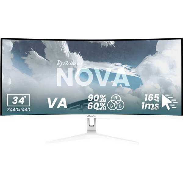 Arozzi Nova 34T2K165, Gaming-Monitor (86.4 cm (34 Zoll), weiß, UWQHD, VA, Curved, HDMI, DP, Lautsprecher, 165Hz Panel)