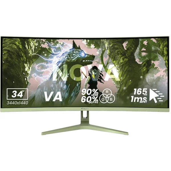 Arozzi Nova 34T2K165, Gaming-Monitor (86.4 cm (34 Zoll), grün, UWQHD, VA, Curved, HDMI, DP, Lautsprecher, 165Hz Panel)