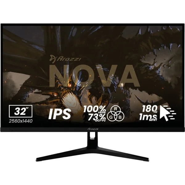Arozzi Nova 32T2K180, Gaming-Monitor (80 cm (31.5 Zoll), schwarz, QHD, IPS, HDMI, DP, Lautsprecher, 180Hz Panel)
