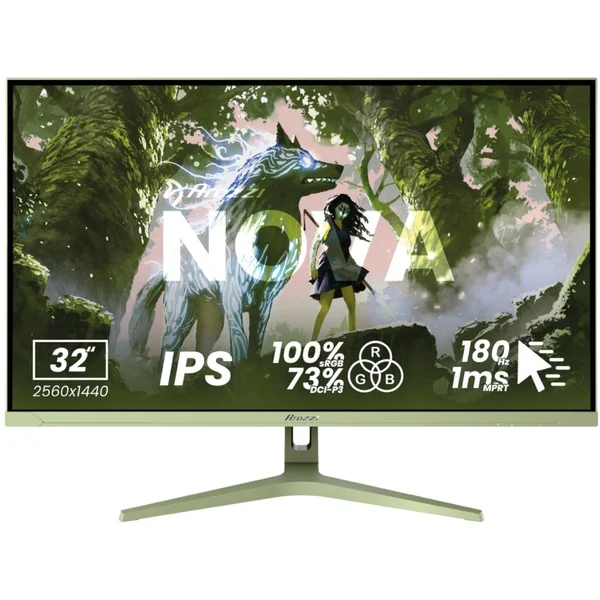 Arozzi Nova 32T2K180, Gaming-Monitor (80 cm (31.5 Zoll), grün, QHD, IPS, HDMI, DP, Lautsprecher, 180Hz Panel)