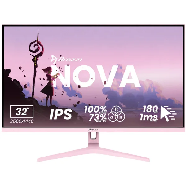 Arozzi Nova 32T2K180, Gaming-Monitor (80 cm (31.5 Zoll), pink, QHD, IPS, HDMI, DP, Lautsprecher, 180Hz Panel)