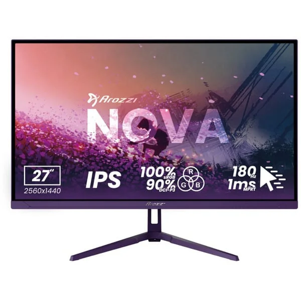 Arozzi Nova 27T2K180, Gaming-Monitor (68.6 cm (27 Zoll), lila, QHD, IPS, HDMI, DP, Lautsprecher, 180Hz Panel)