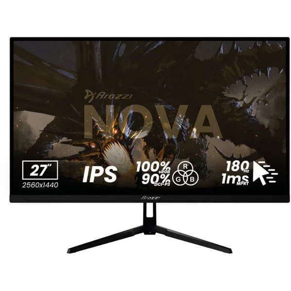 Arozzi Nova 27T2K180, Gaming-Monitor (68.6 cm (27 Zoll), schwarz, QHD, IPS, HDMI, DP, Lautsprecher, 180Hz Panel)