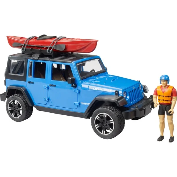 bruder 02529 Jeep Wrangler Rubicon Unlimited mit Kajak und Figur, Modellfahrzeug