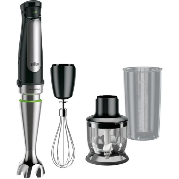 Braun MultiQuick 7 Stabmixer MQ 7025X (schwarz/edelstahl, 1.000 Watt, mit Zerkleinerer und Schneebesen)