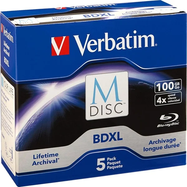 Verbatim BD-R 100GB M-Disc, Blu-ray-Rohlinge (4-fach, 5 Stück)