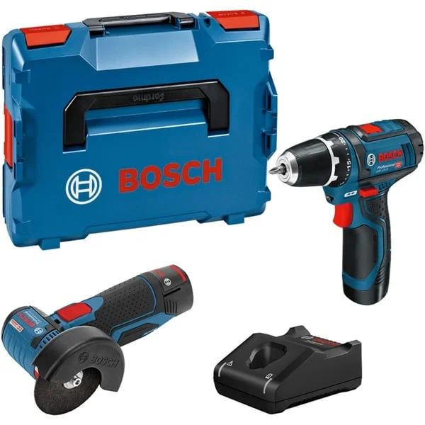Bosch Professional 12V Profi Set GSR 12V-15, GWS 12V-76 Combo Kit, Werkzeug-Set (blau, 2x Li-Ionen Akku 2,0Ah, L-BOXX)