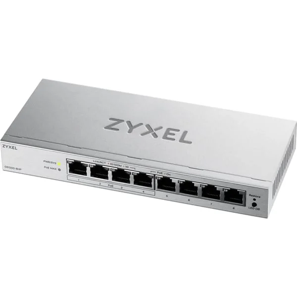 Zyxel GS1200-8HPV3 8P Gigabit PoE Switch (grau, 68W PoE+ Budget)
