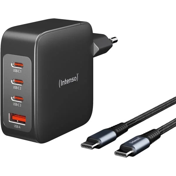 Intenso Power Adapter W140A3C GaN + C520C Kabel, Ladegerät (schwarz, 140Watt)