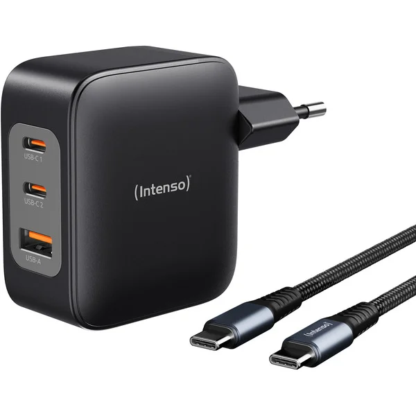 Intenso Power Adapter W100ACC GaN + C520C Kabel, Ladegerät (schwarz, 100 Watt)