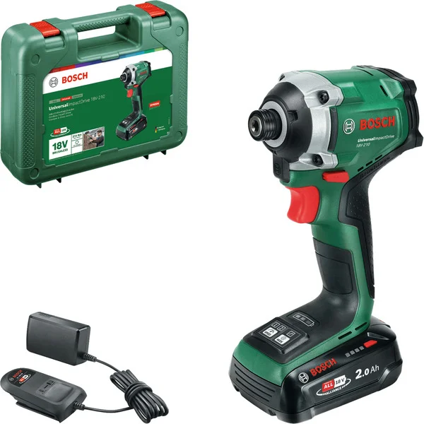 Bosch Heimwerken & Garten Akku-Schlagschrauber UniversalImpactDrive 18V-210 (grün, Li-Ionen Akku 2,0Ah, Koffer, POWER FOR ALL ALLIANCE)