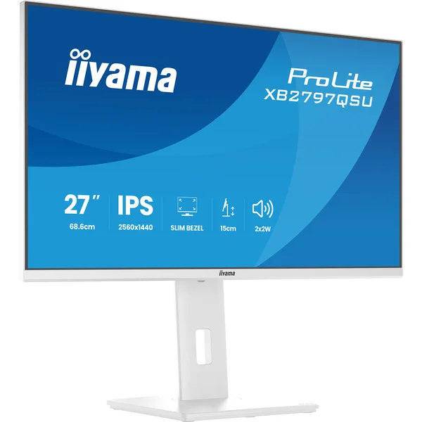 iiyama ProLite XB2797QSU-W1, LED-Monitor (68.5 cm (27 Zoll), weiß (matt), QHD, IPS, HDMI, DP, USB-Hub, Ergonomischer Standfuß)