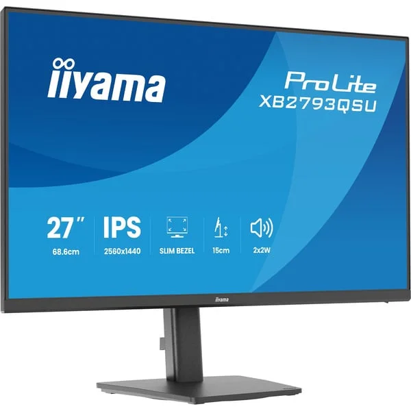 iiyama ProLite XB2793QSU-B1, LED-Monitor (68.5 cm (27 Zoll), schwarz (matt), QHD, IPS, HDMI, DP, USB-Hub, Höhenverstellung)