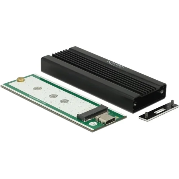 DeLOCK Externes Gehäuse für M.2 NVMe PCIe SSD, Laufwerksgehäuse (schwarz, mit SuperSpeed USB 10 Gbps (USB 3.2 Gen 2) USB Type-C Buchse)