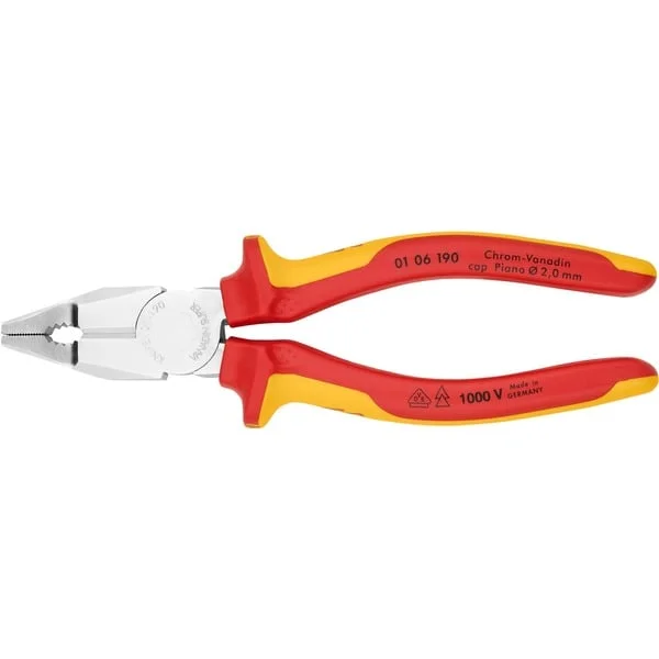 KNIPEX Kombizange 01 06 190 VDE (rot/gelb, Griffe isoliert, VDE-geprüft)