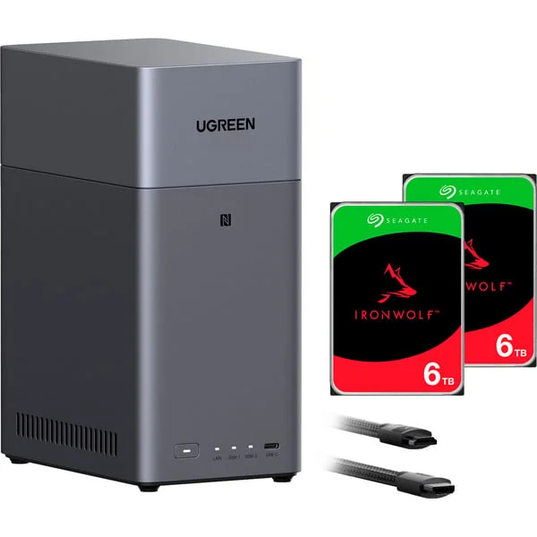 UGREEN DH2300 + 2x 6 TB Seagate IronWolf HDD Bundle, NAS (schwarz)