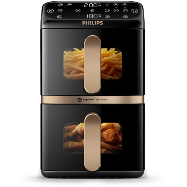 Philips Doppel-Heißluftfritteuse NA462/70 (schwarz, 2.750 Watt, 2 Körbe je 5 Liter)