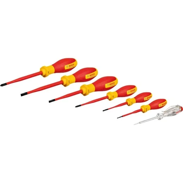 Bosch Professional VDE Schraubendreher-Set PH/SL Professional, 7-teilig (rot/gelb, 6 VDE-Schraubendreher, Phasenprüfer SL3)