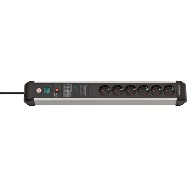 Brennenstuhl Premium-Protect-Line Steckdosenleiste 6-fach (schwarz/aluminium, 3 Meter, 60.000A Überspannungsschutz)